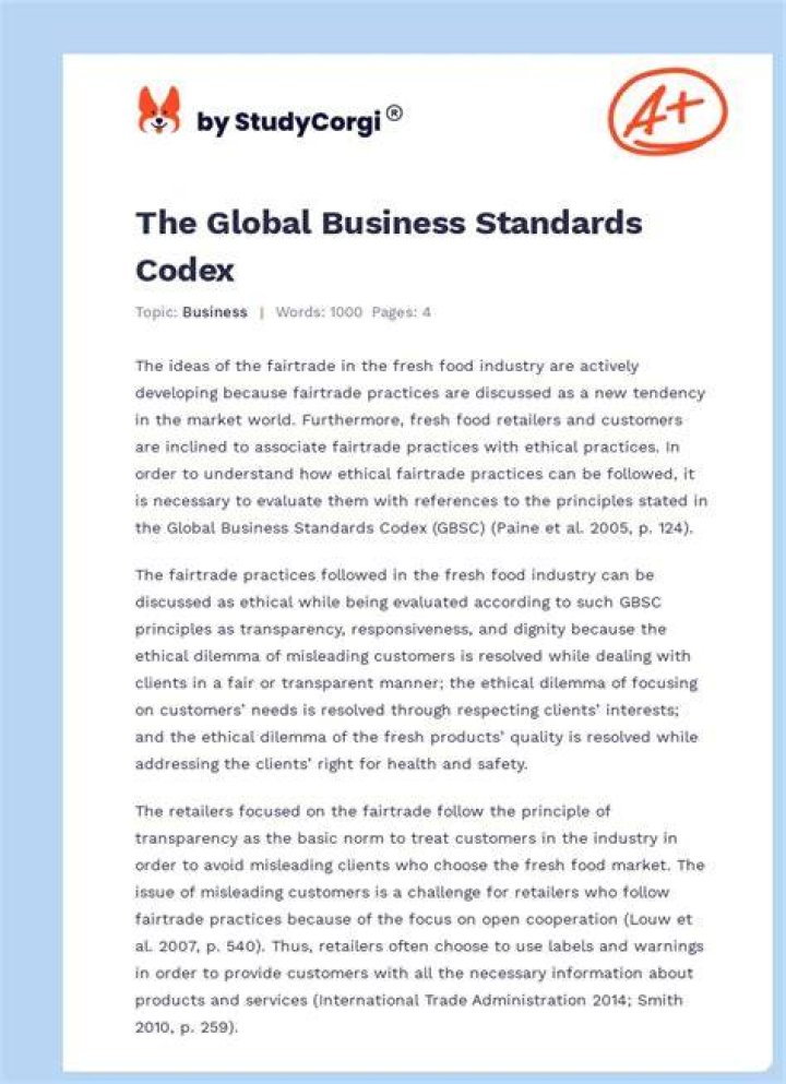 What are the global business standards Codex?