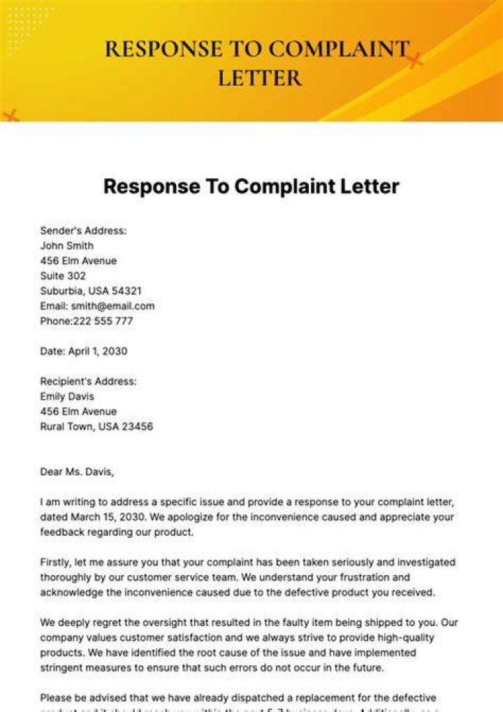 What should be in a response to a complaint?