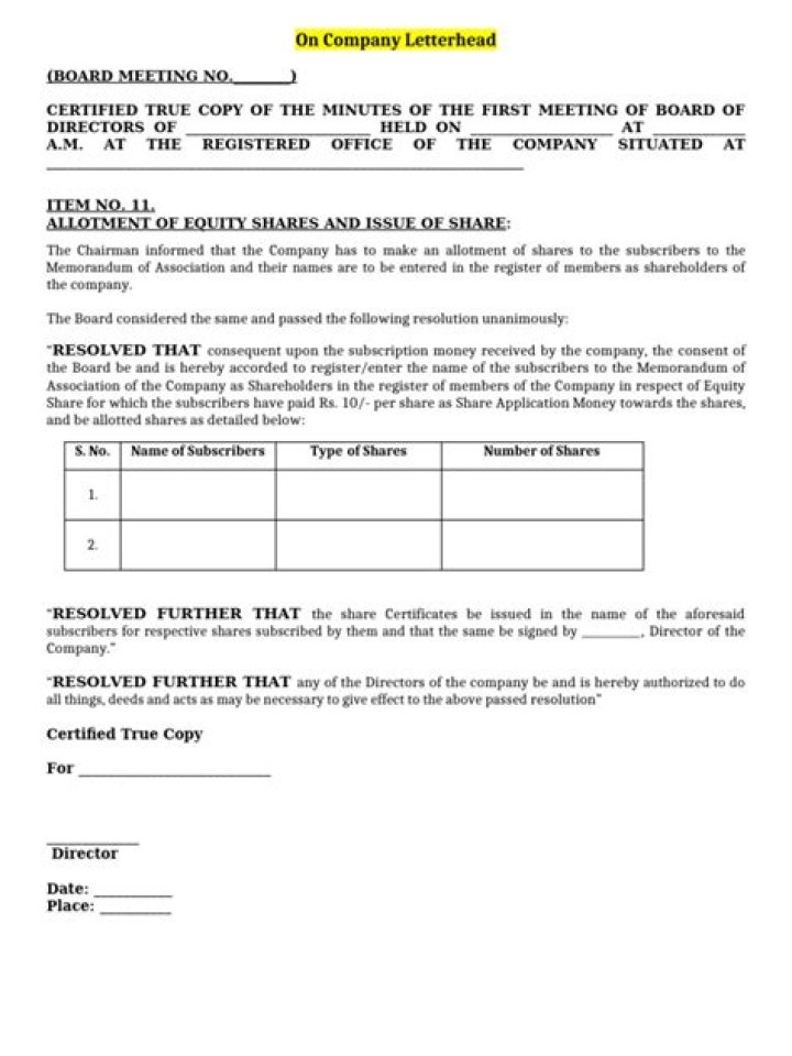 What should be pass in the board meeting before allotment of shares?